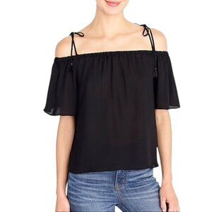 J. CREW FACTORY Black Off-Shoulder Tassel Tie Top, Size 4 - NWT